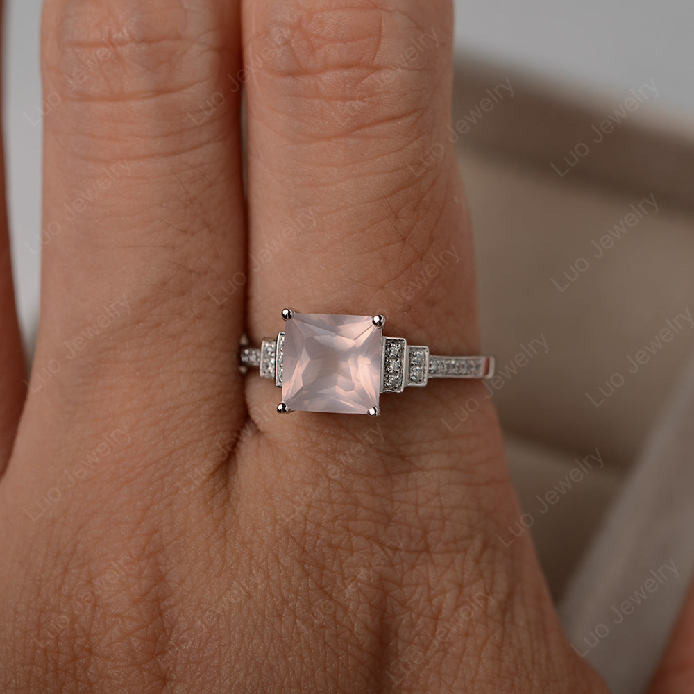 Princess Cut Rose Quartz Wedding Ring For Women - LUO Jewelry