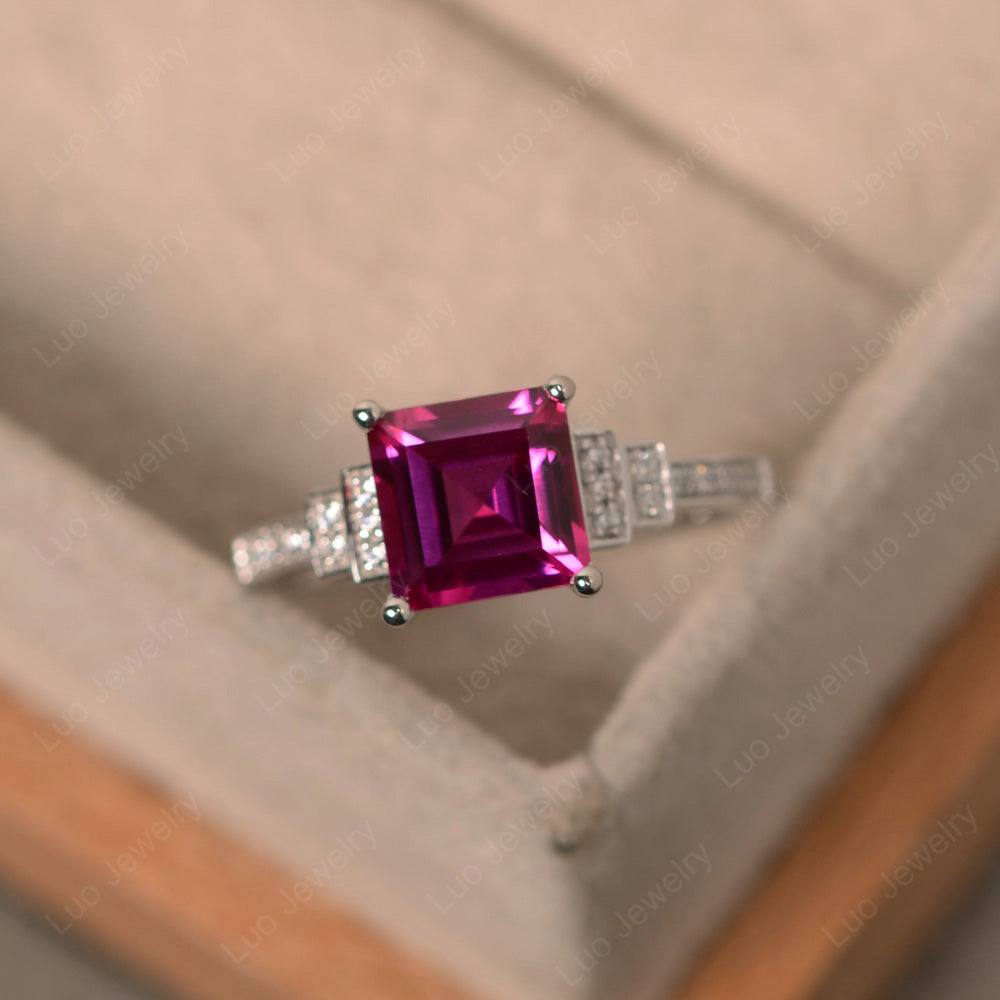 Square Cut Ruby Wedding Ring For Women - LUO Jewelry