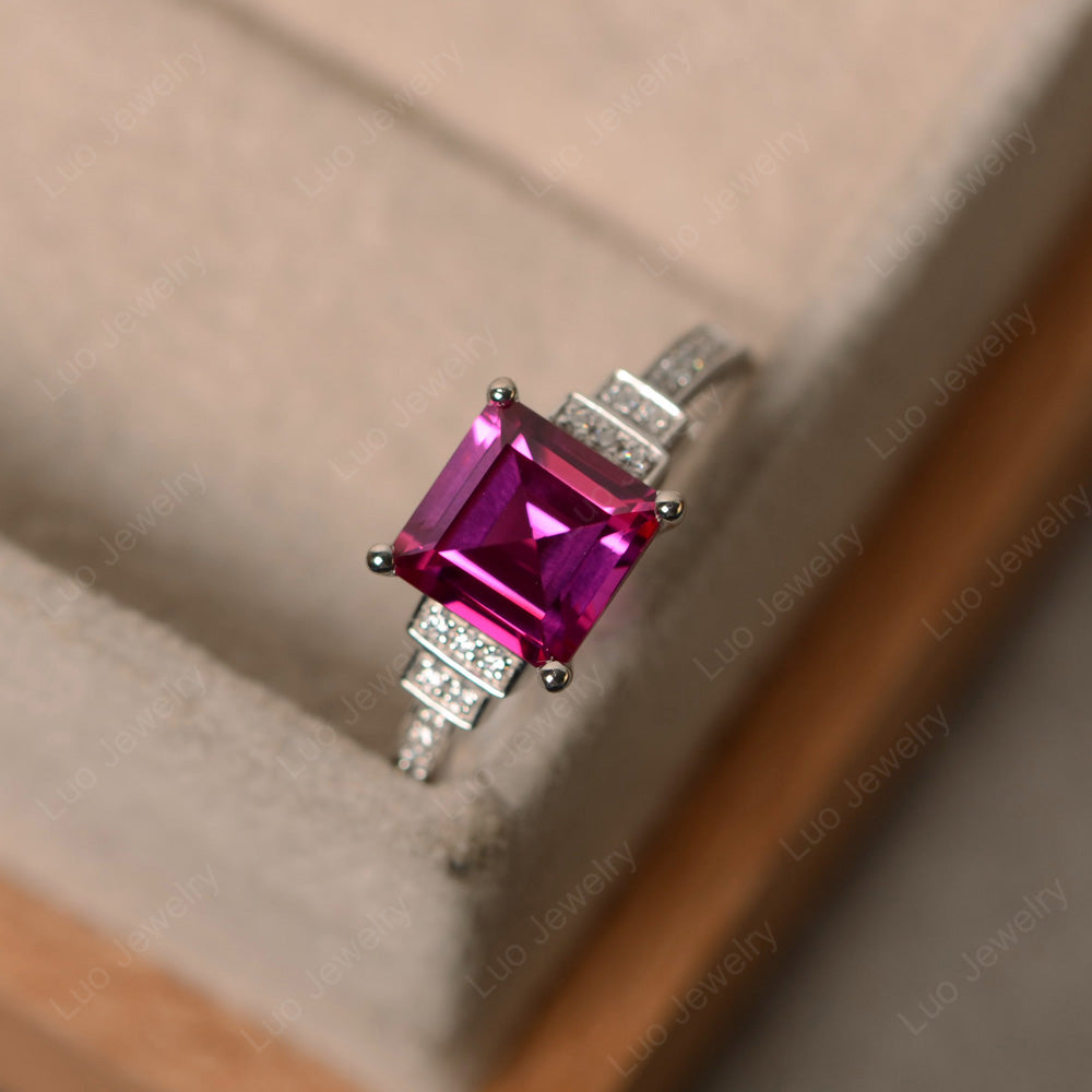 Square Cut Ruby Wedding Ring For Women - LUO Jewelry