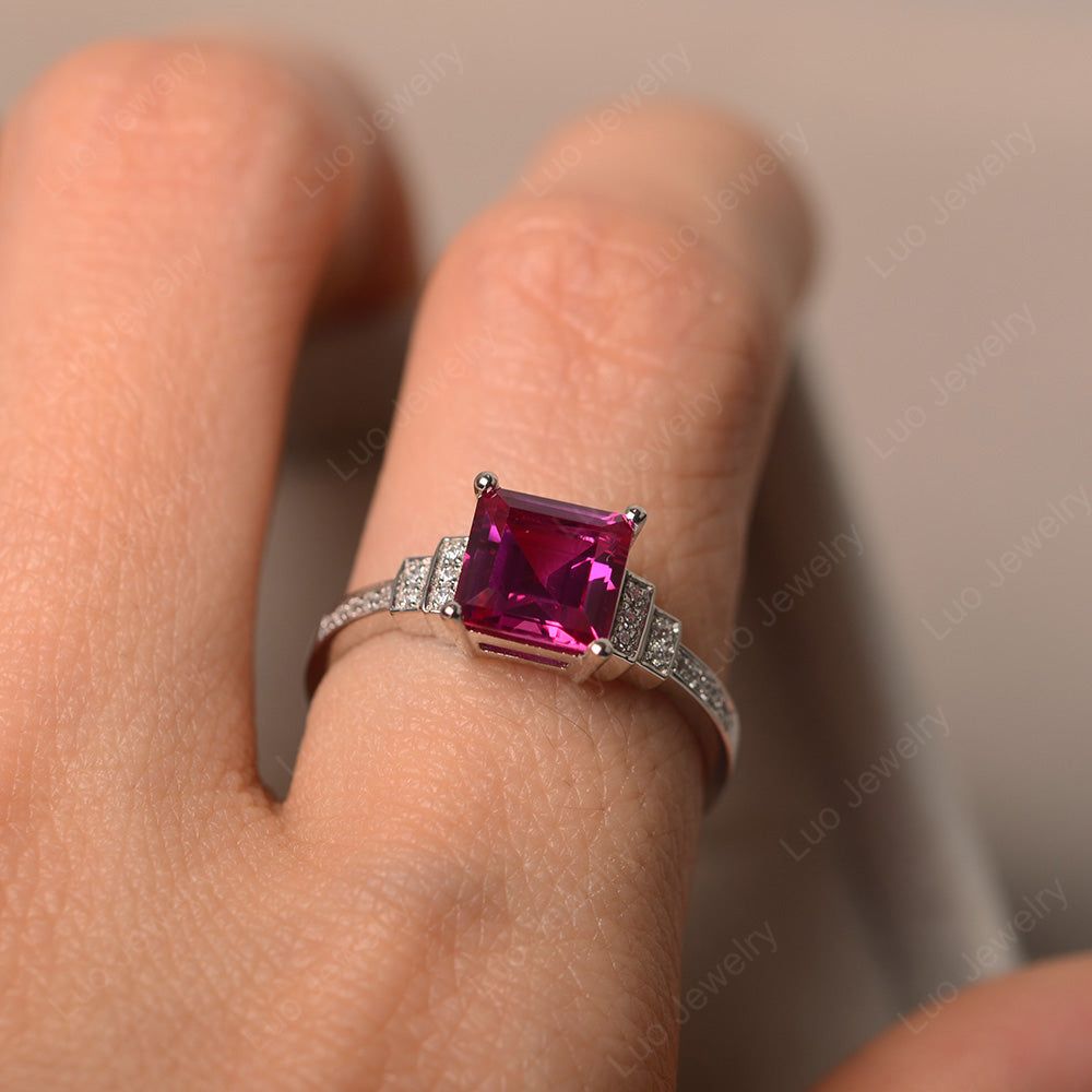 Square Cut Ruby Wedding Ring For Women - LUO Jewelry