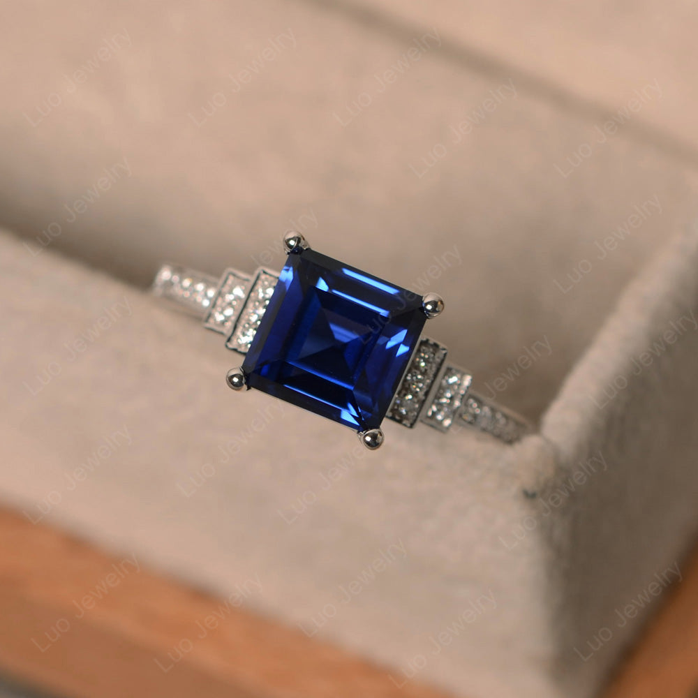 Square Cut Lab Sapphire Wedding Ring For Women - LUO Jewelry