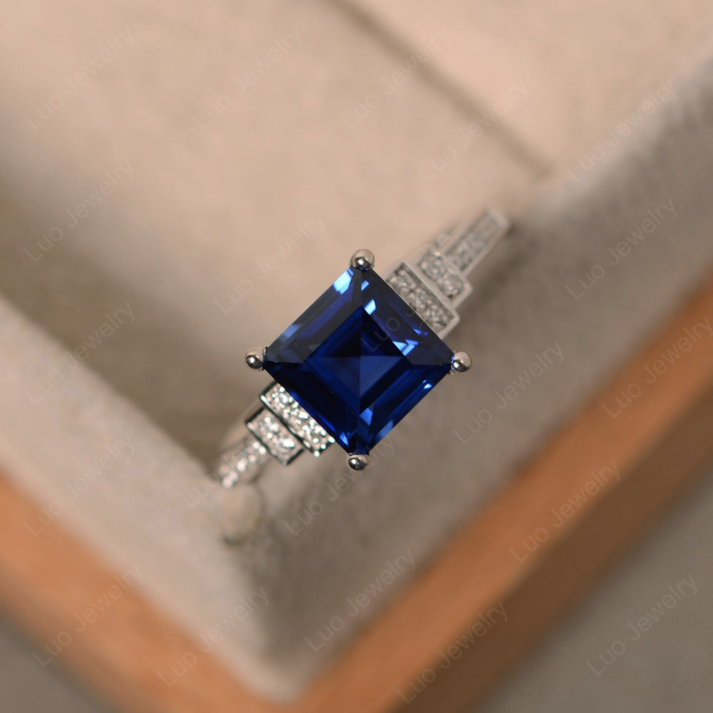 Square Cut Lab Sapphire Wedding Ring For Women - LUO Jewelry