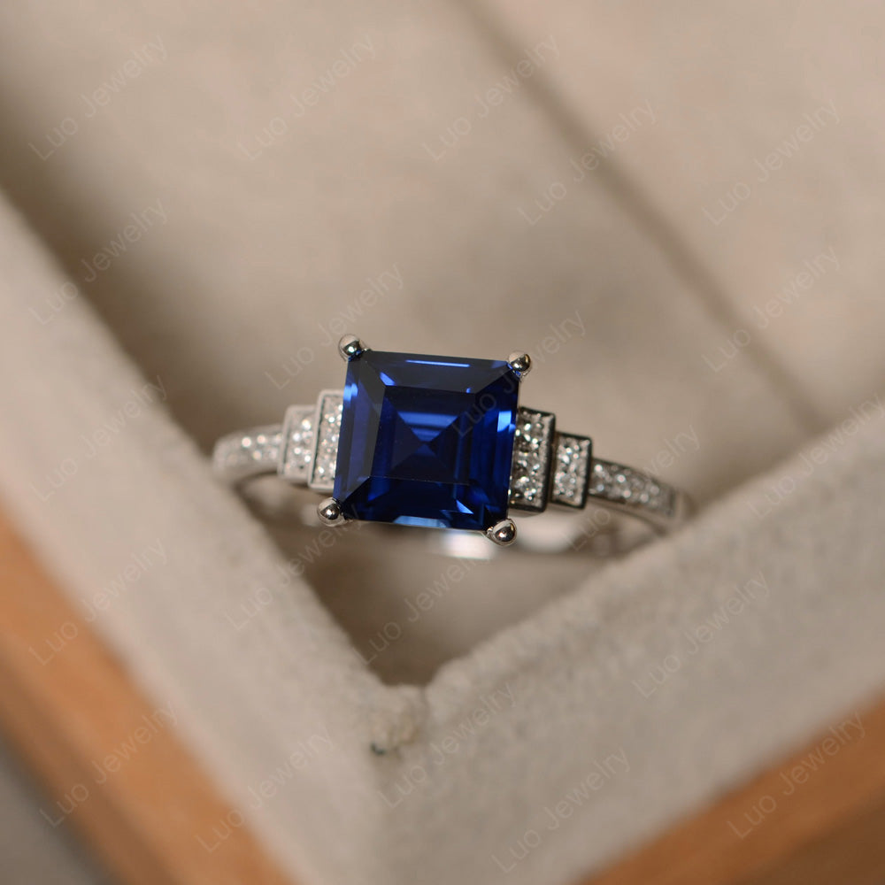 Square Cut Lab Sapphire Wedding Ring For Women - LUO Jewelry