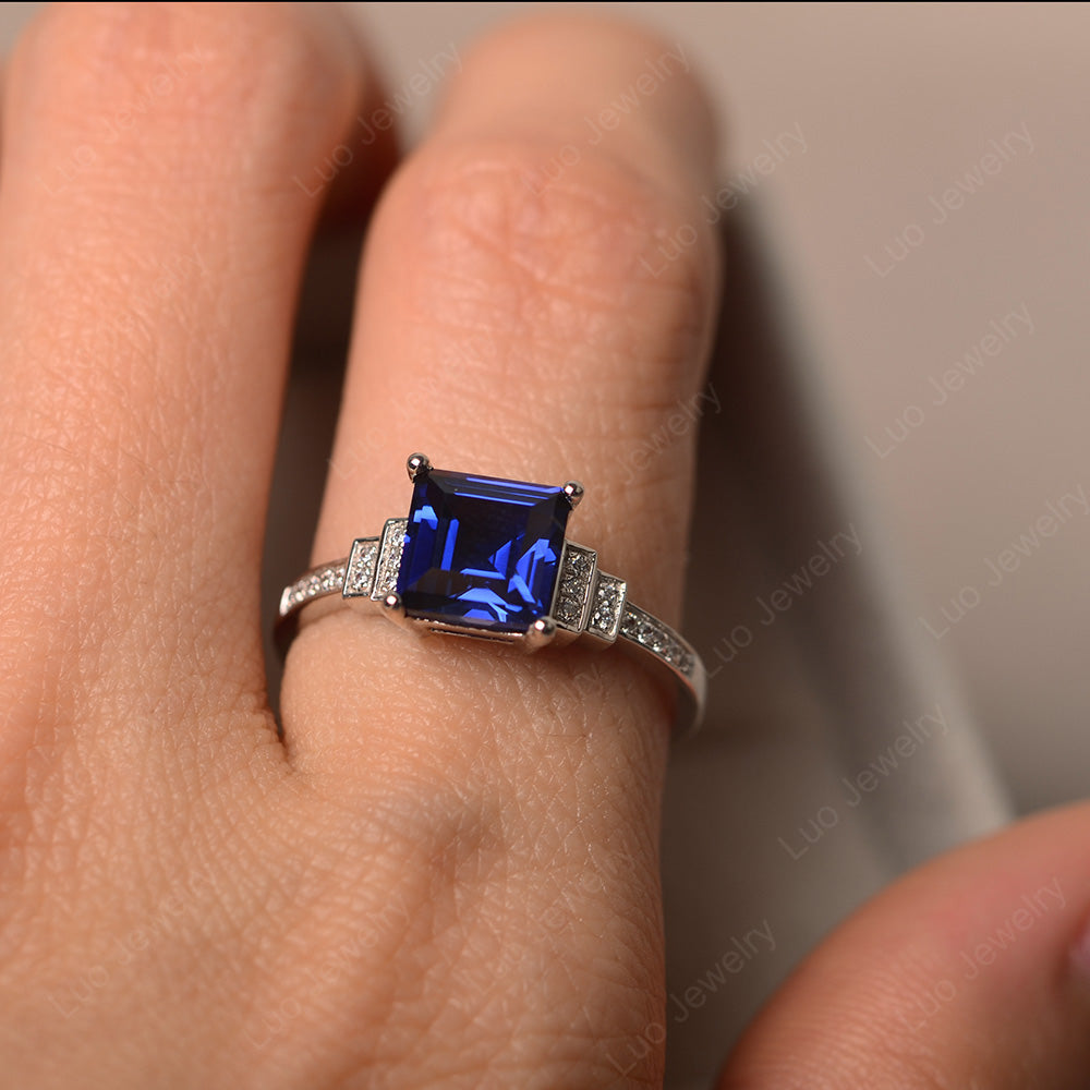 Square Cut Lab Sapphire Wedding Ring For Women - LUO Jewelry