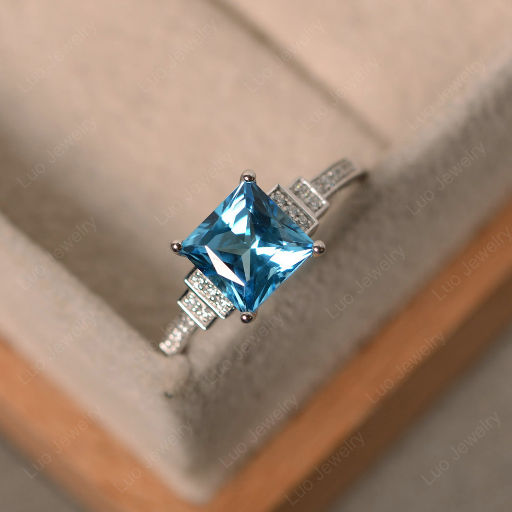 Princess Cut Swiss Blue Topaz Wedding Ring For Women - LUO Jewelry