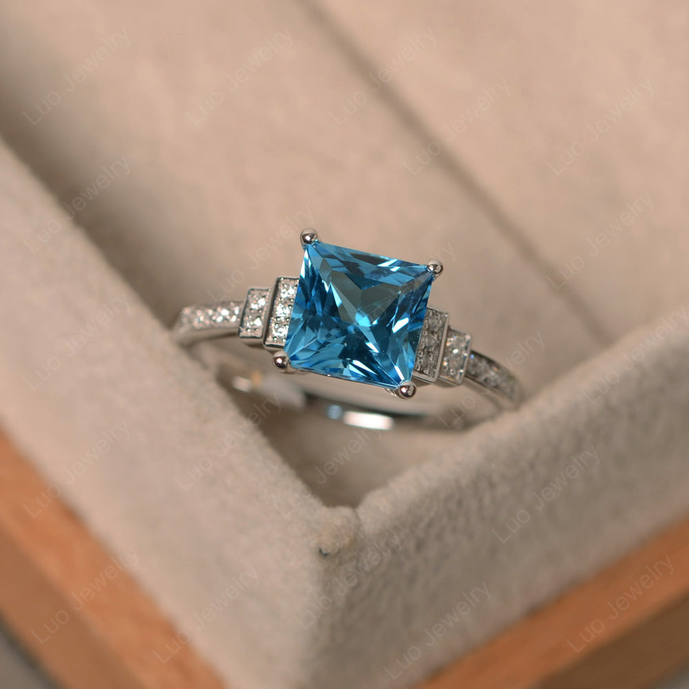 Princess Cut Swiss Blue Topaz Wedding Ring For Women - LUO Jewelry