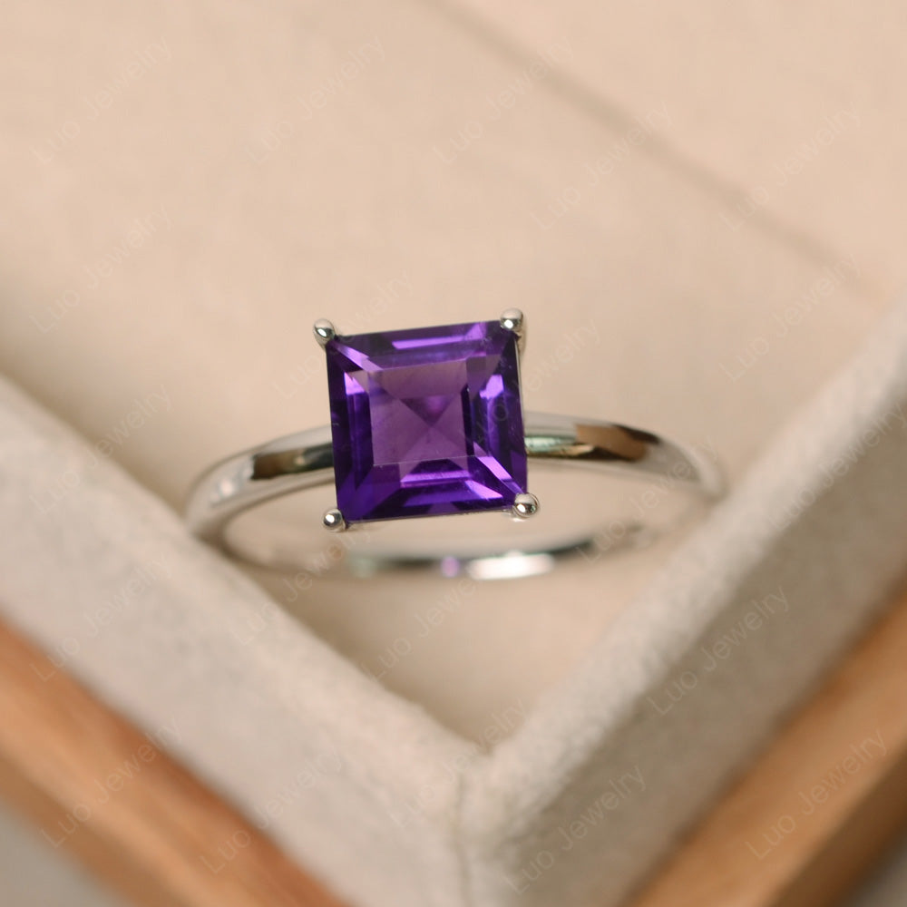 Square Solitaire Amethyst Engagement Ring - LUO Jewelry