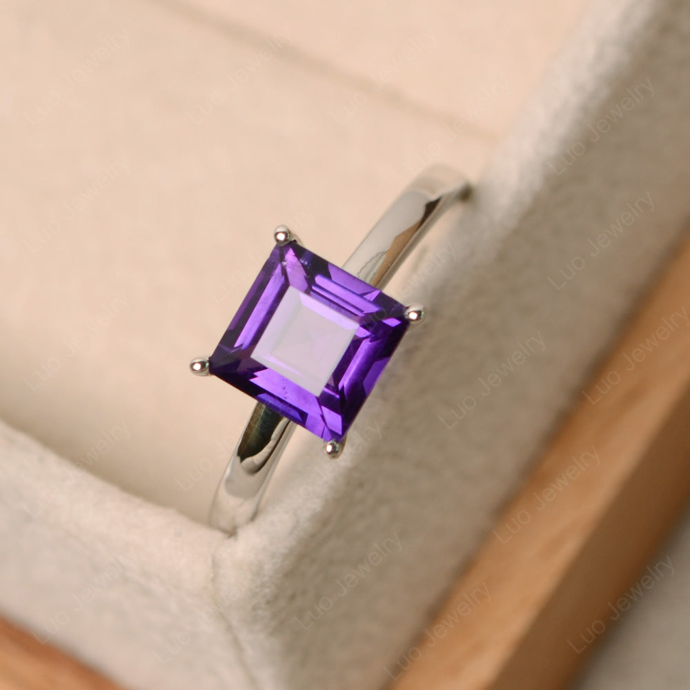 Square Solitaire Amethyst Engagement Ring - LUO Jewelry