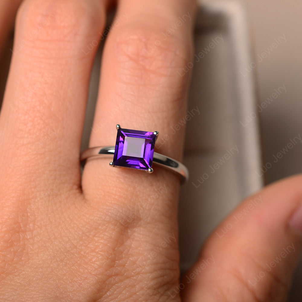 Square Solitaire Amethyst Engagement Ring - LUO Jewelry