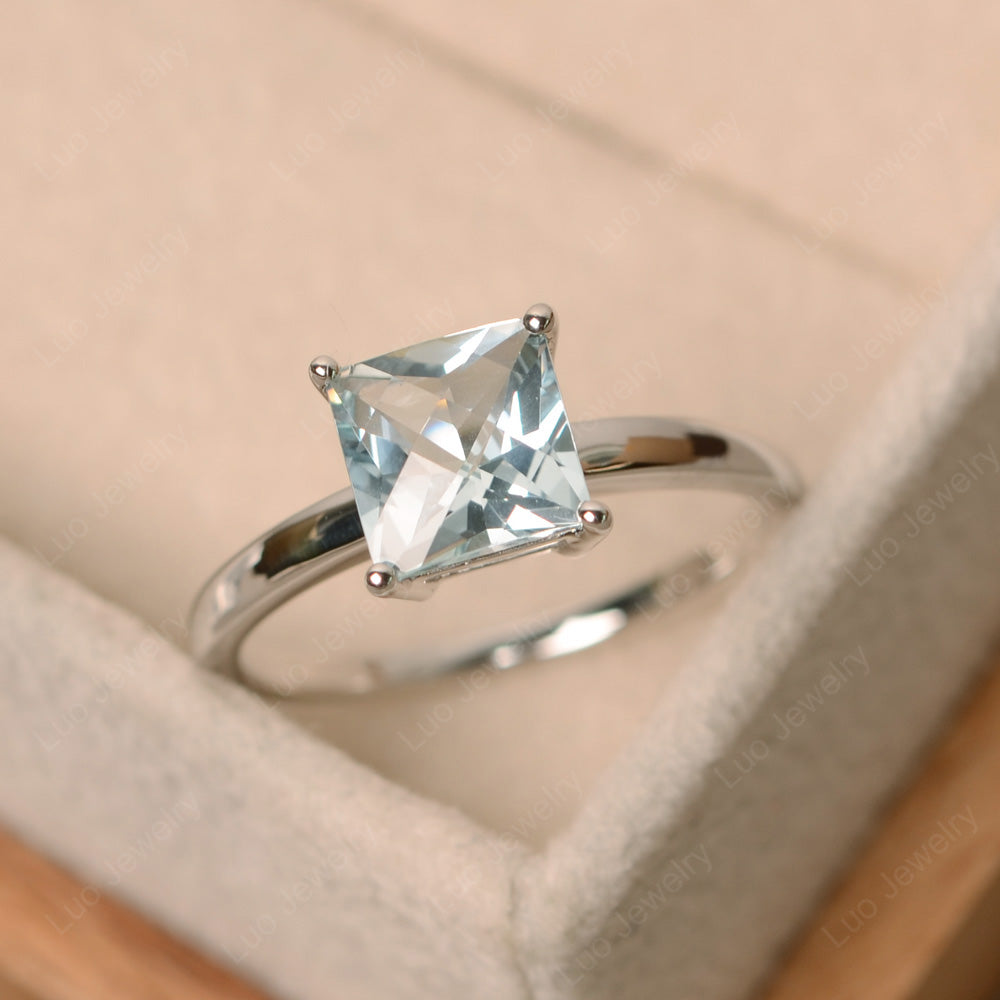 Princess Solitaire Aquamarine Engagement Ring - LUO Jewelry