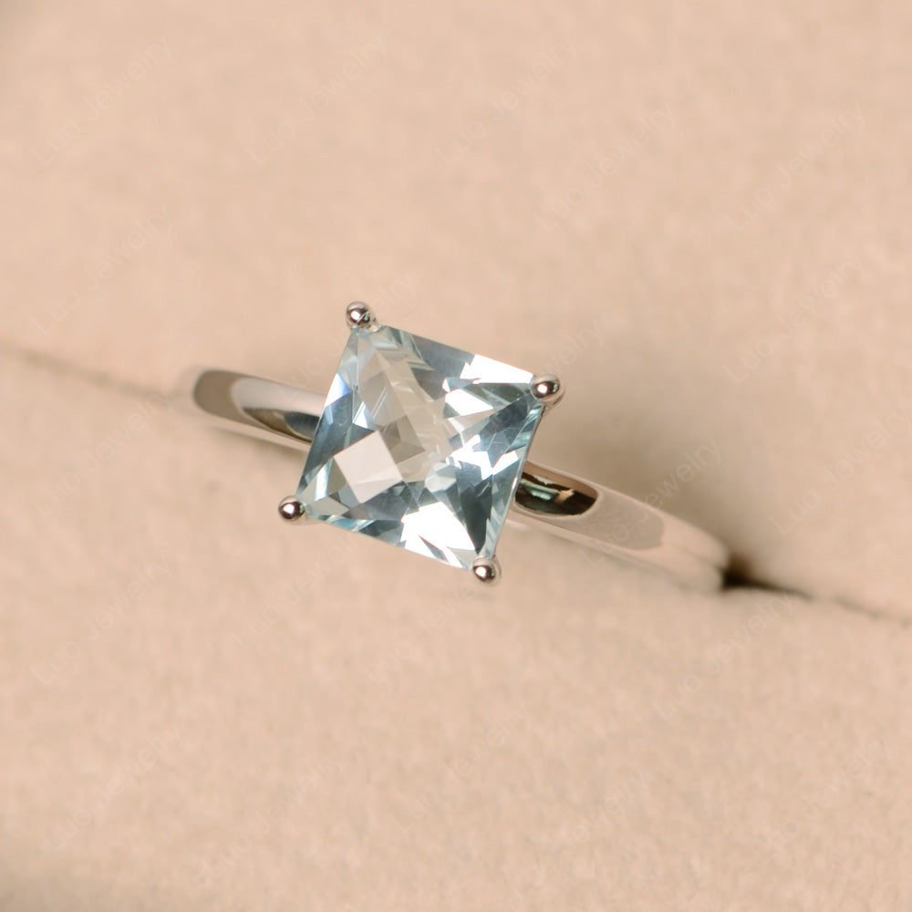 Princess Solitaire Aquamarine Engagement Ring - LUO Jewelry
