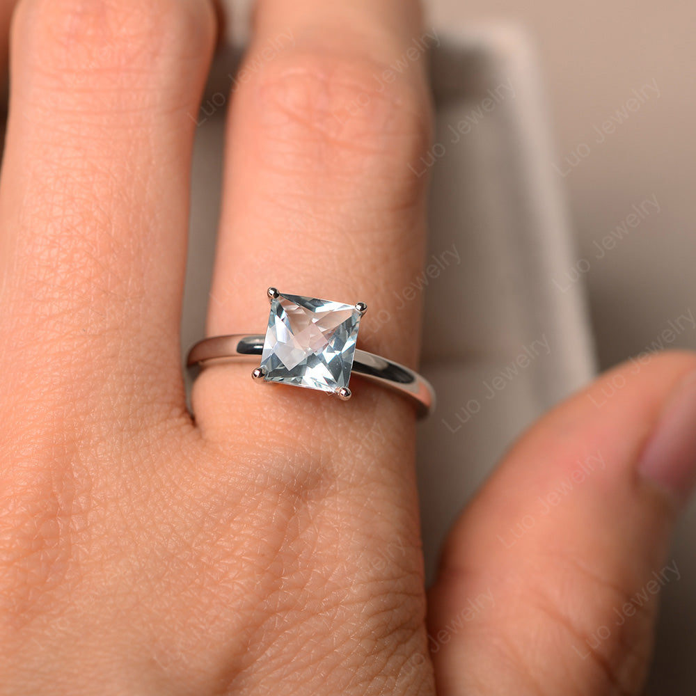 Princess Solitaire Aquamarine Engagement Ring - LUO Jewelry