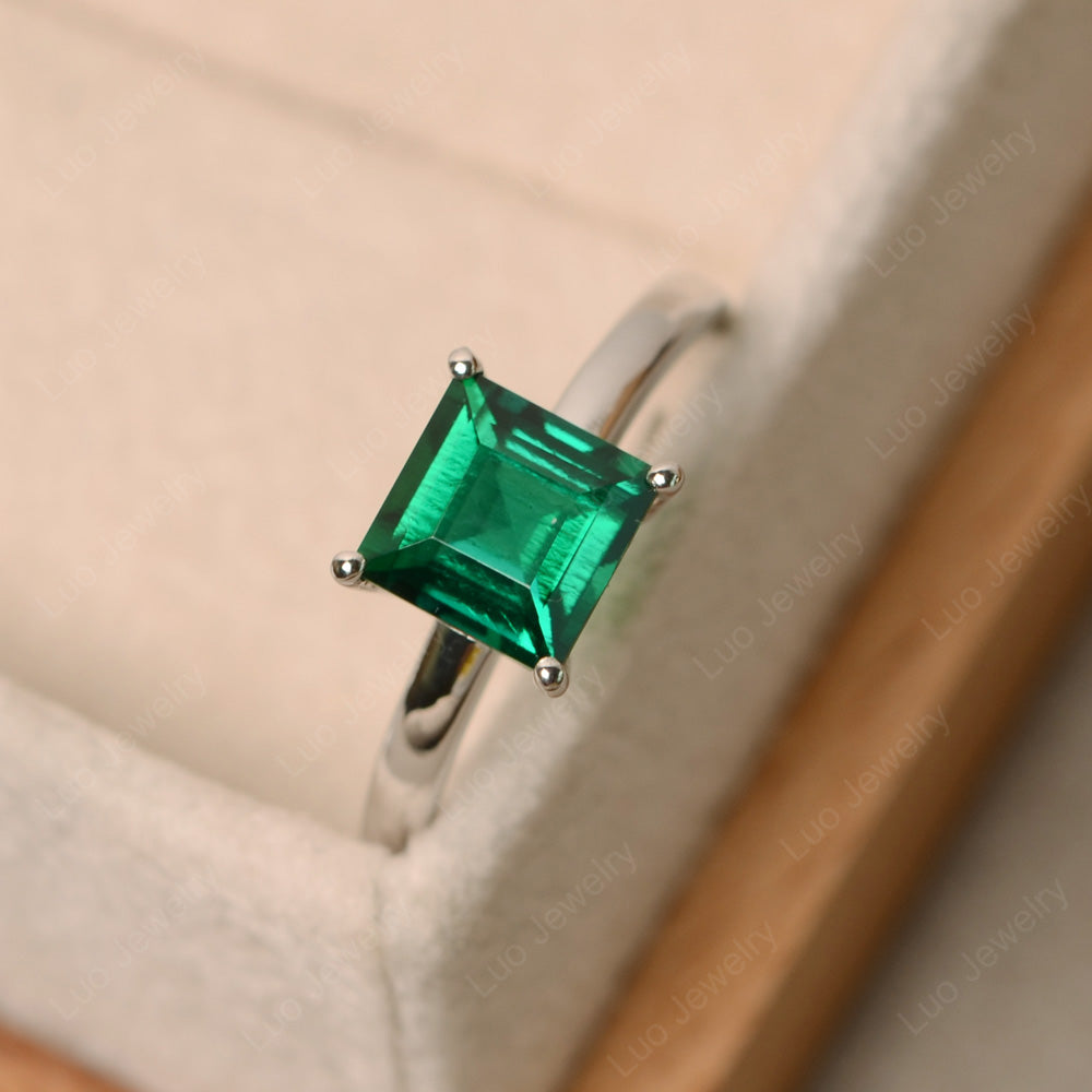 Square Solitaire Lab Emerald Engagement Ring - LUO Jewelry