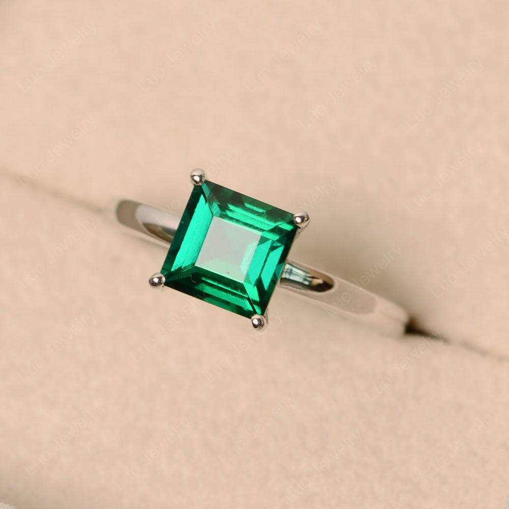 Square Solitaire Lab Emerald Engagement Ring - LUO Jewelry