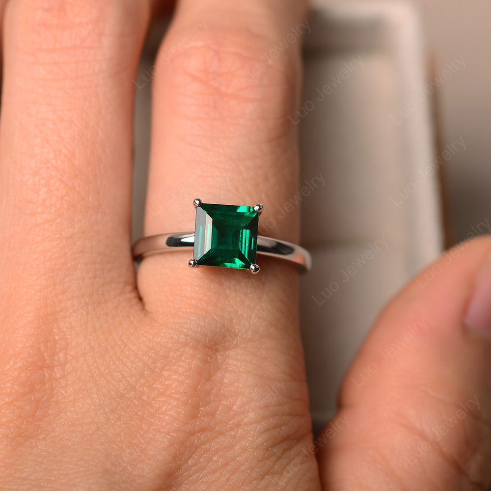 Square Solitaire Lab Emerald Engagement Ring - LUO Jewelry