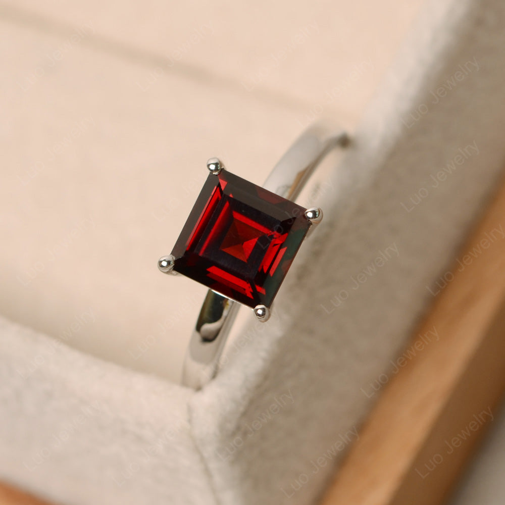 Square Solitaire Garnet Engagement Ring - LUO Jewelry