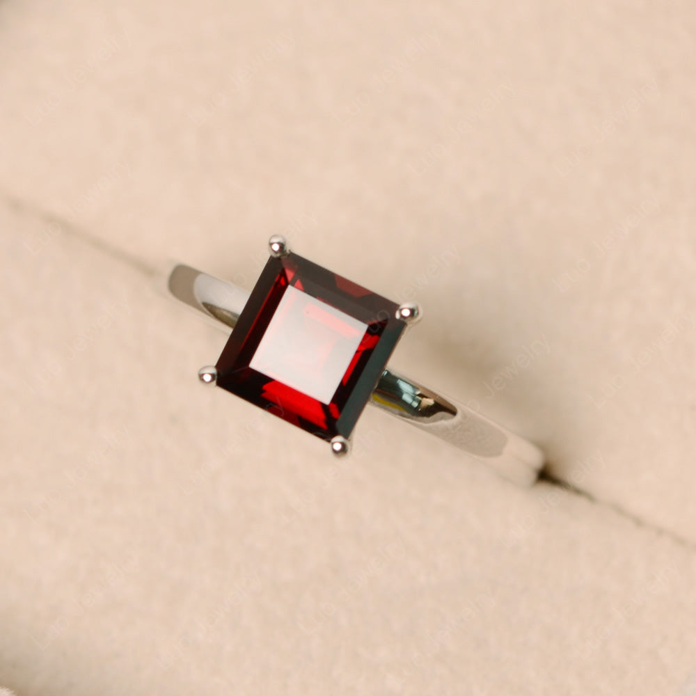 Square Solitaire Garnet Engagement Ring - LUO Jewelry