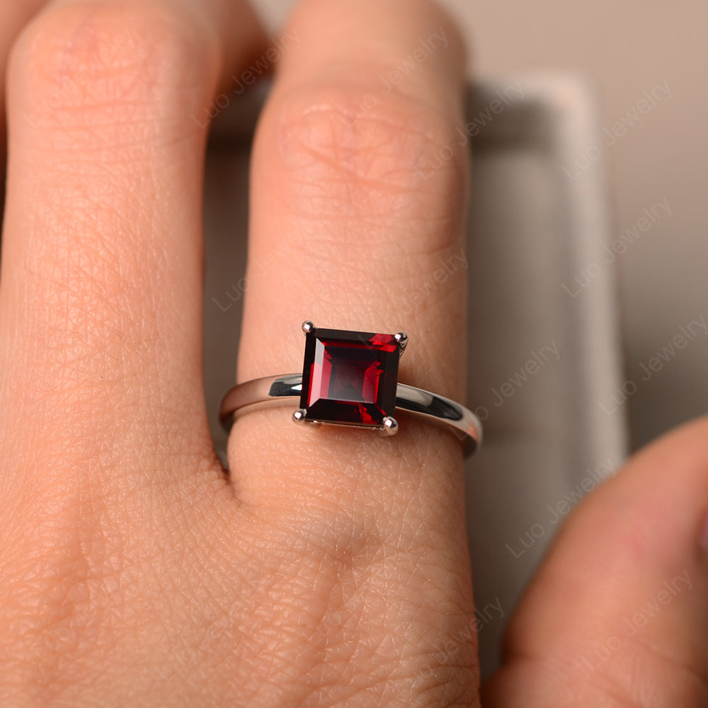 Square Solitaire Garnet Engagement Ring - LUO Jewelry