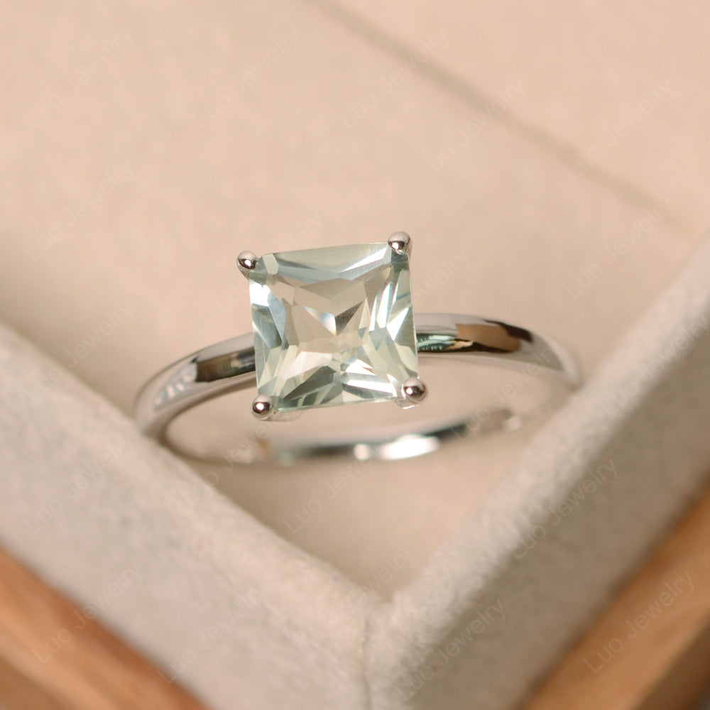 Princess Solitaire Green Amethyst Engagement Ring - LUO Jewelry