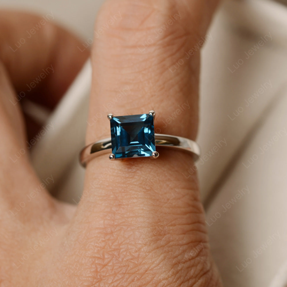 Princess Solitaire London Blue Topaz Engagement Ring - LUO Jewelry