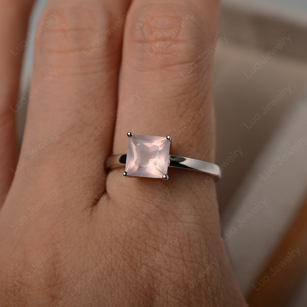 Princess Solitaire Rose Quartz Engagement Ring - LUO Jewelry