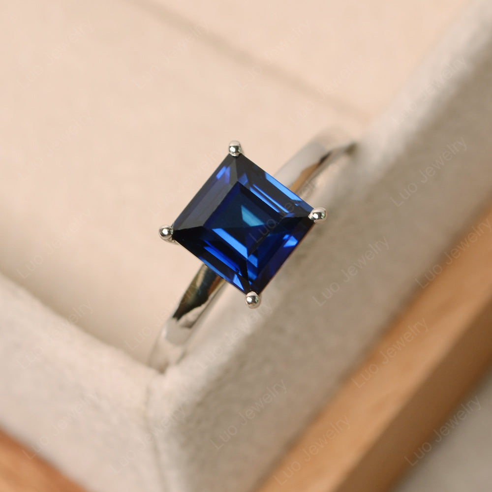 Square Solitaire Lab Sapphire Engagement Ring - LUO Jewelry