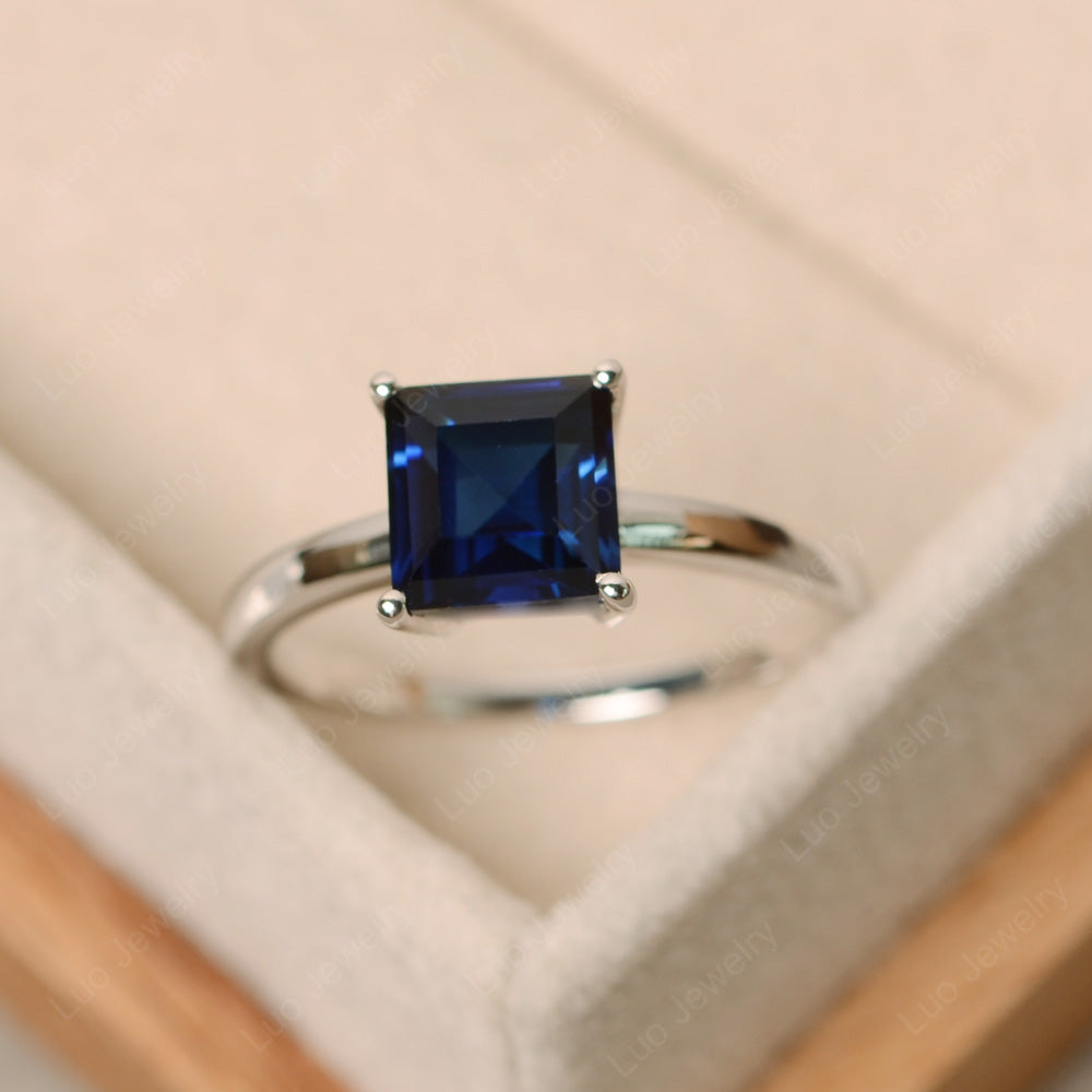 Square Solitaire Lab Sapphire Engagement Ring - LUO Jewelry