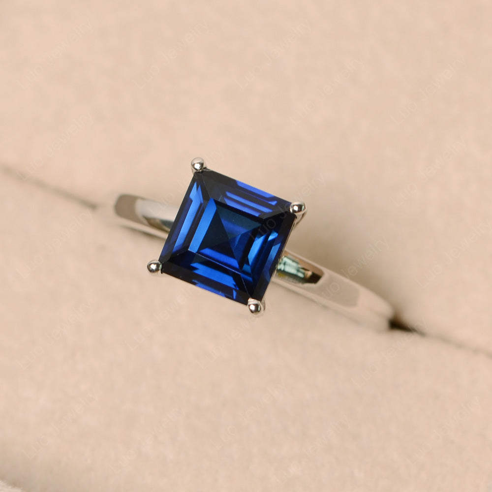 Square Solitaire Lab Sapphire Engagement Ring - LUO Jewelry
