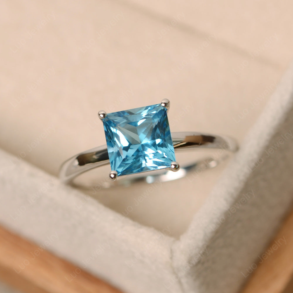 Princess Solitaire Swiss Blue Topaz Engagement Ring - LUO Jewelry