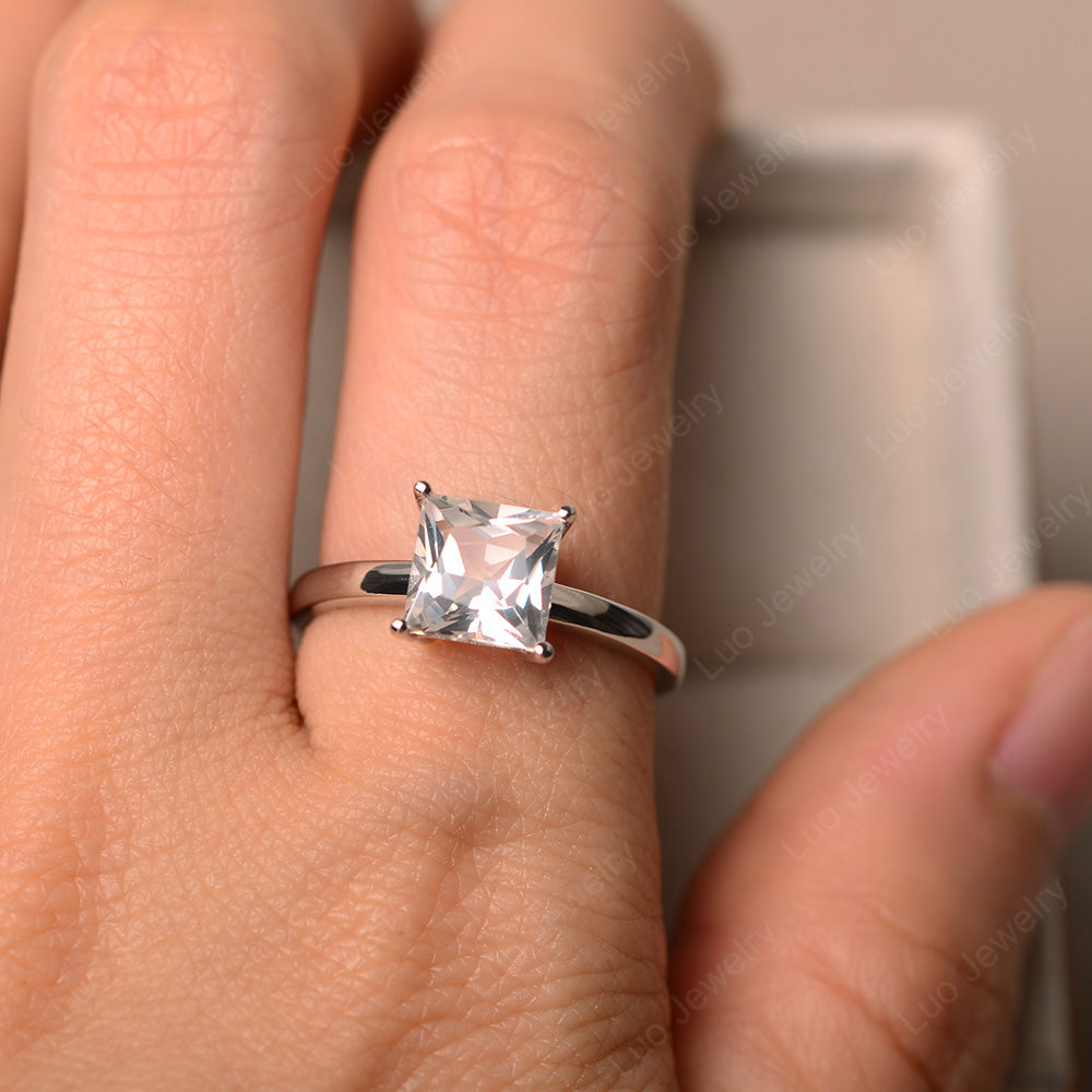 Princess Solitaire White Topaz Engagement Ring - LUO Jewelry
