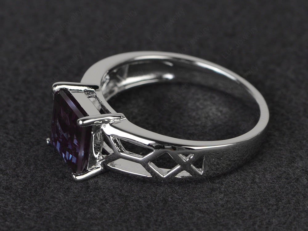 Alexandrite Solitaire Ring Wide Band Silver - LUO Jewelry