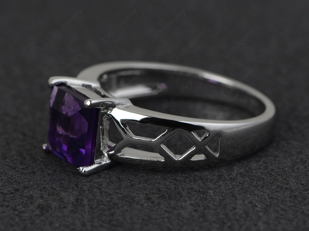Amethyst Solitaire Ring Wide Band Silver - LUO Jewelry