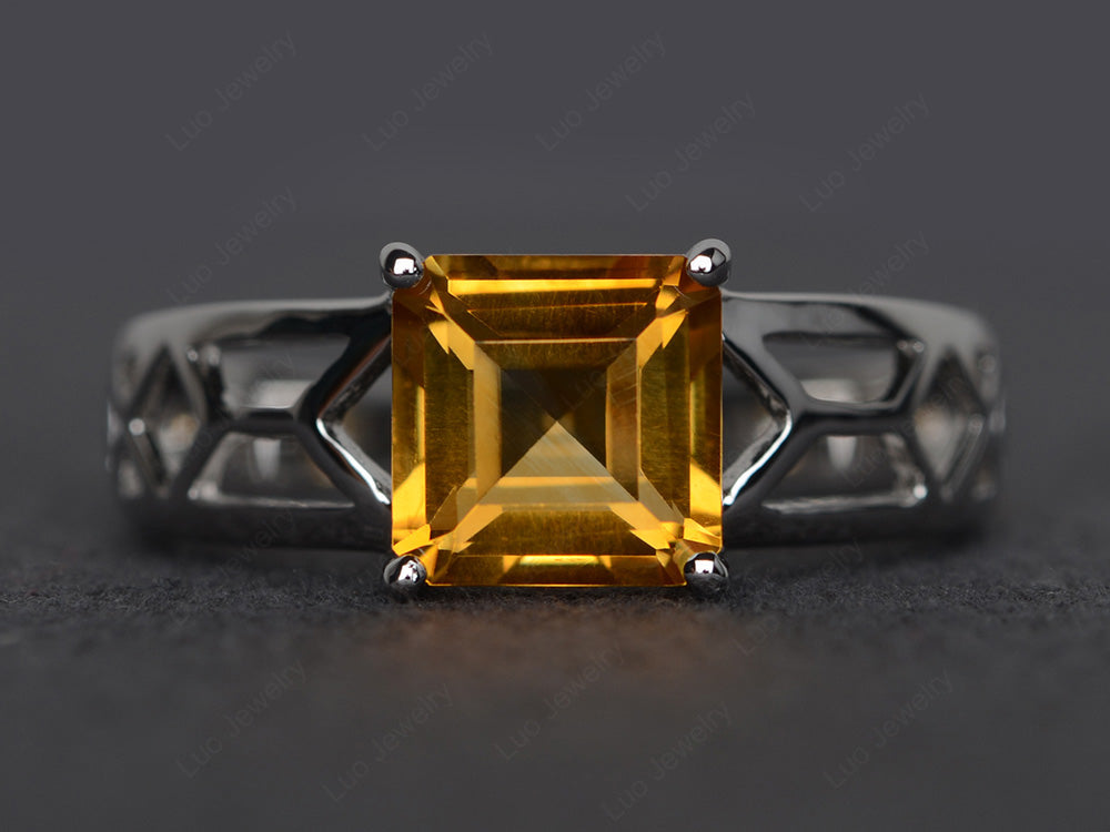 Citrine Solitaire Ring Wide Band Silver - LUO Jewelry