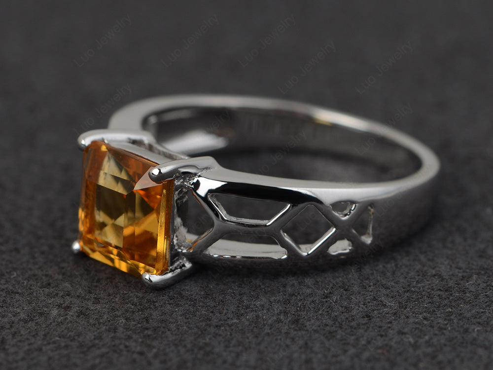 Citrine Solitaire Ring Wide Band Silver - LUO Jewelry