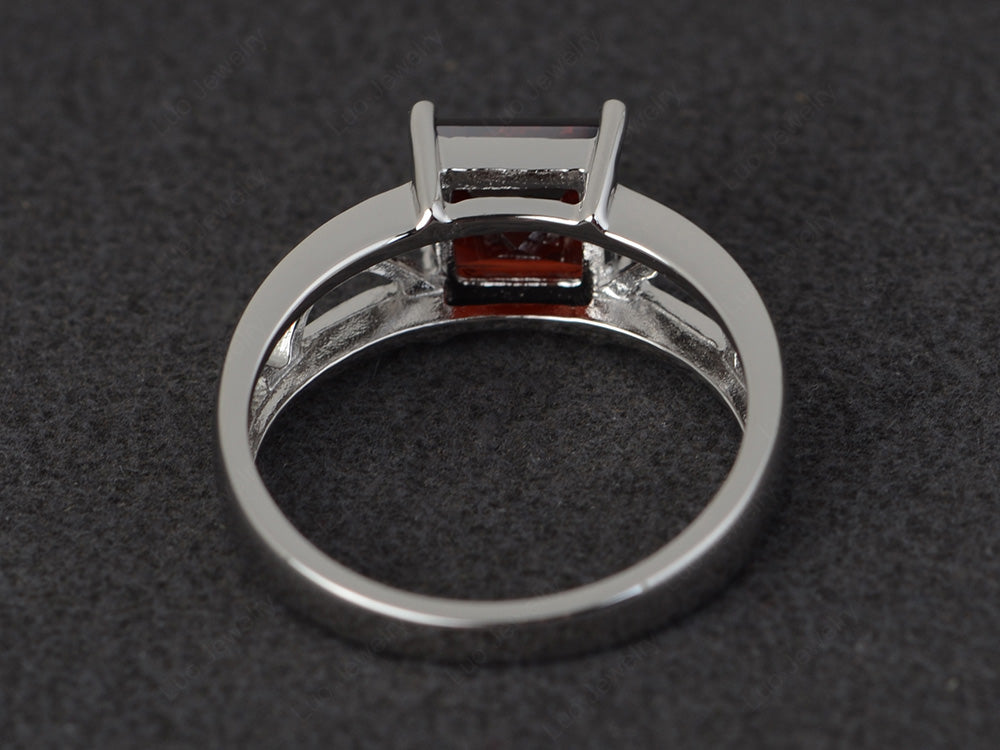 Garnet Solitaire Ring Wide Band Silver - LUO Jewelry