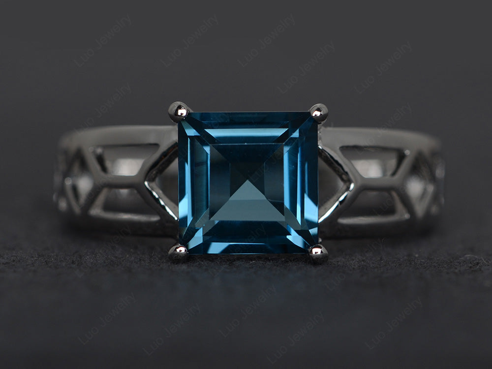 London Blue Topaz Solitaire Ring Wide Band Silver - LUO Jewelry