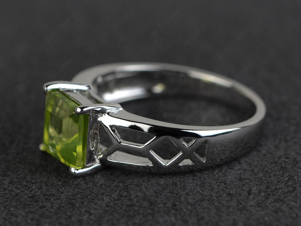 Peridot Solitaire Ring Wide Band Silver - LUO Jewelry