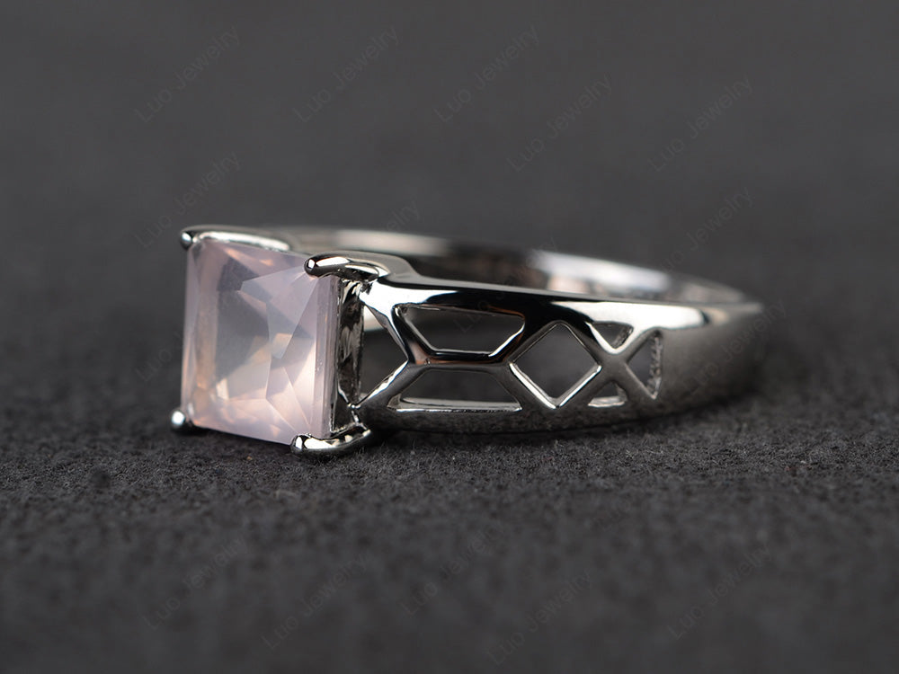 Rose Quartz Solitaire Ring Wide Band Silver - LUO Jewelry