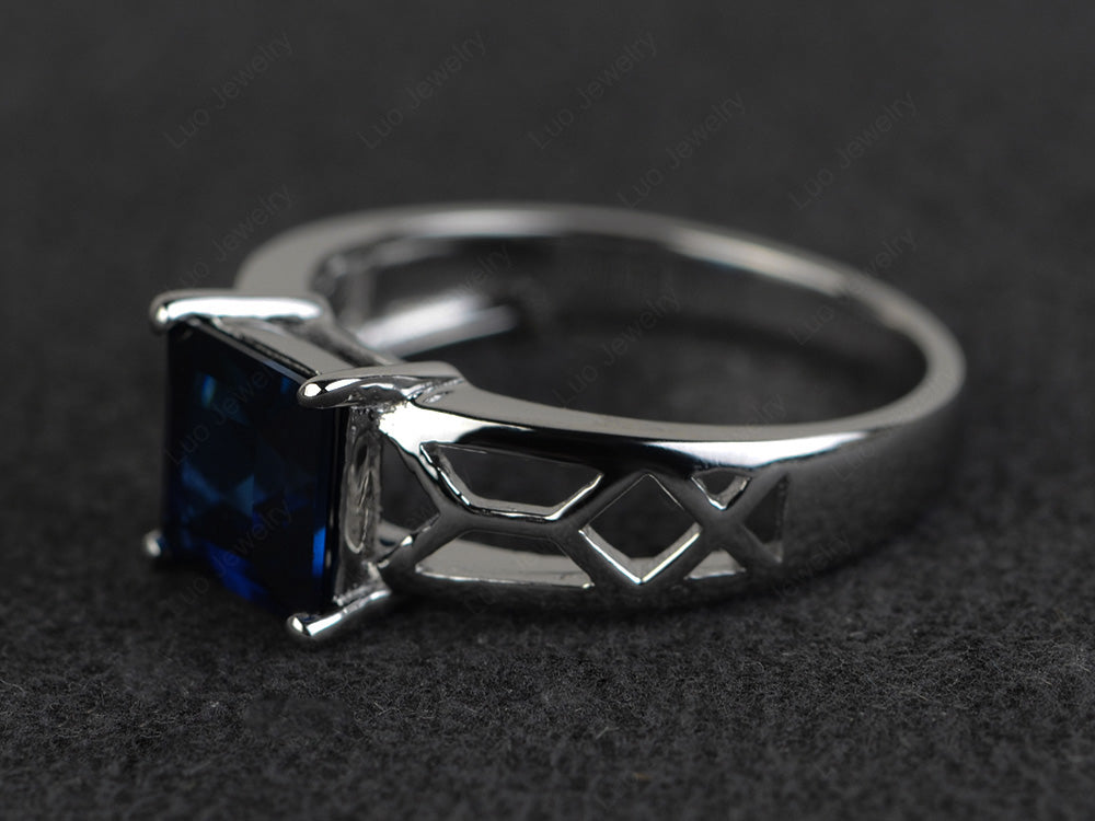 Lab Sapphire Solitaire Ring Wide Band Silver - LUO Jewelry