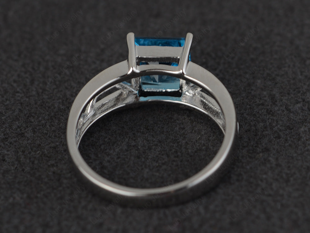 Swiss Blue Topaz Solitaire Ring Wide Band Silver - LUO Jewelry