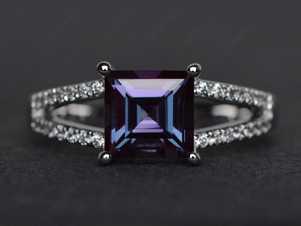 Square Cut Alexandrite Split Shank Wedding Ring - LUO Jewelry