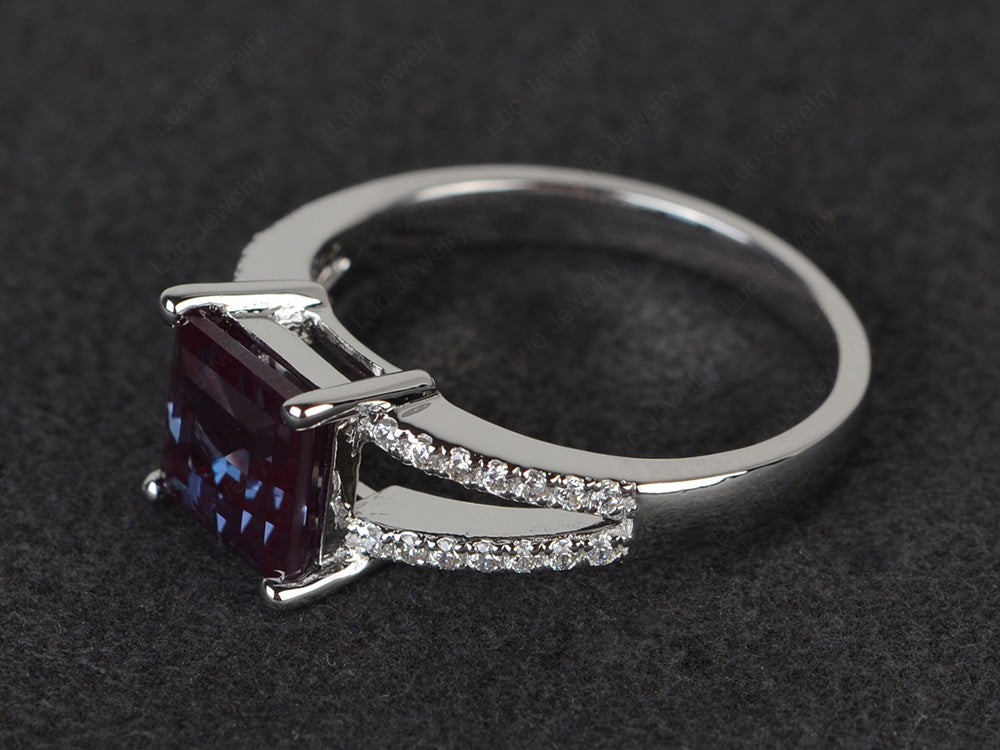 Square Cut Alexandrite Split Shank Wedding Ring - LUO Jewelry