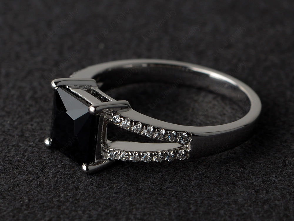 Princess Cut Black Stone Split Shank Wedding Ring - LUO Jewelry