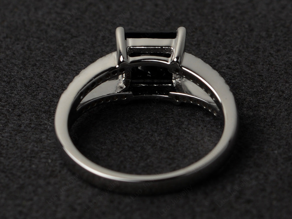 Princess Cut Black Stone Split Shank Wedding Ring - LUO Jewelry