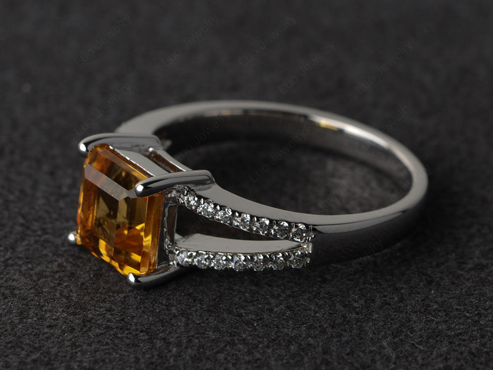 Square Cut Citrine Split Shank Wedding Ring - LUO Jewelry