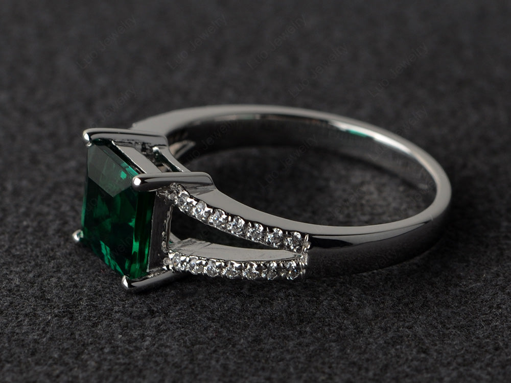 Square Cut Lab Emerald Split Shank Wedding Ring - LUO Jewelry