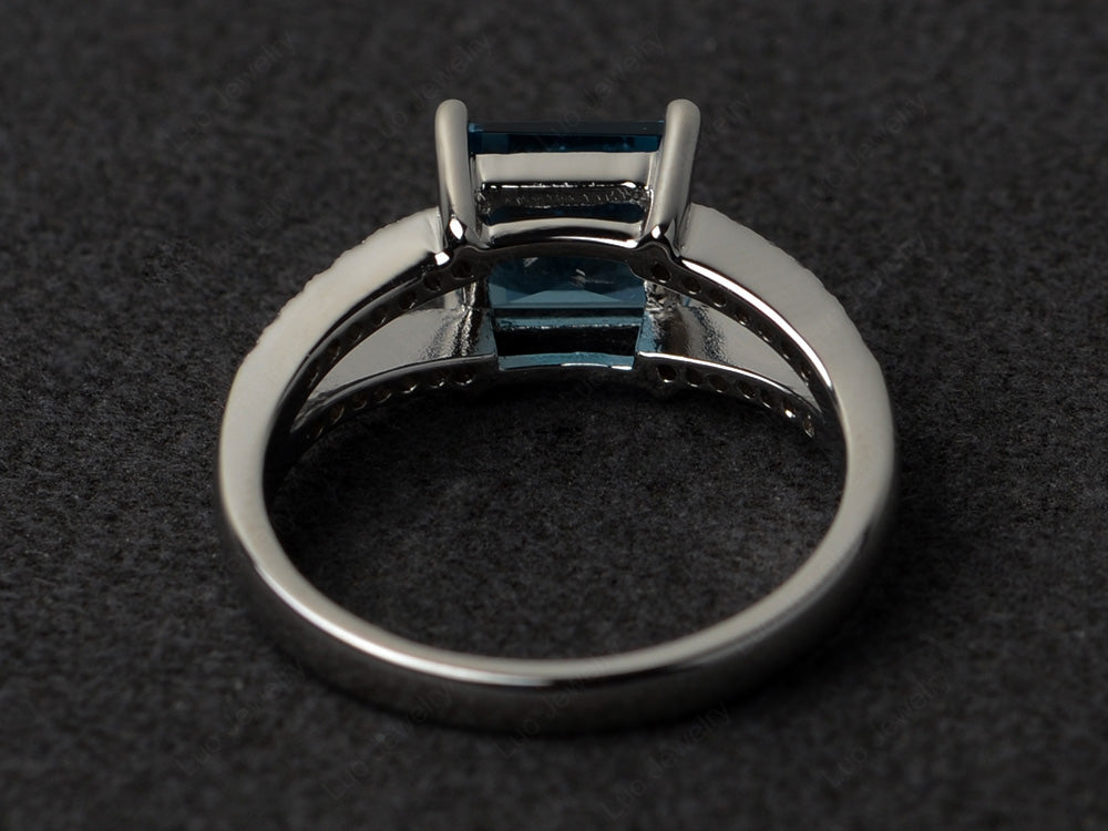 Square Cut London Blue Topaz Split Shank Wedding Ring - LUO Jewelry