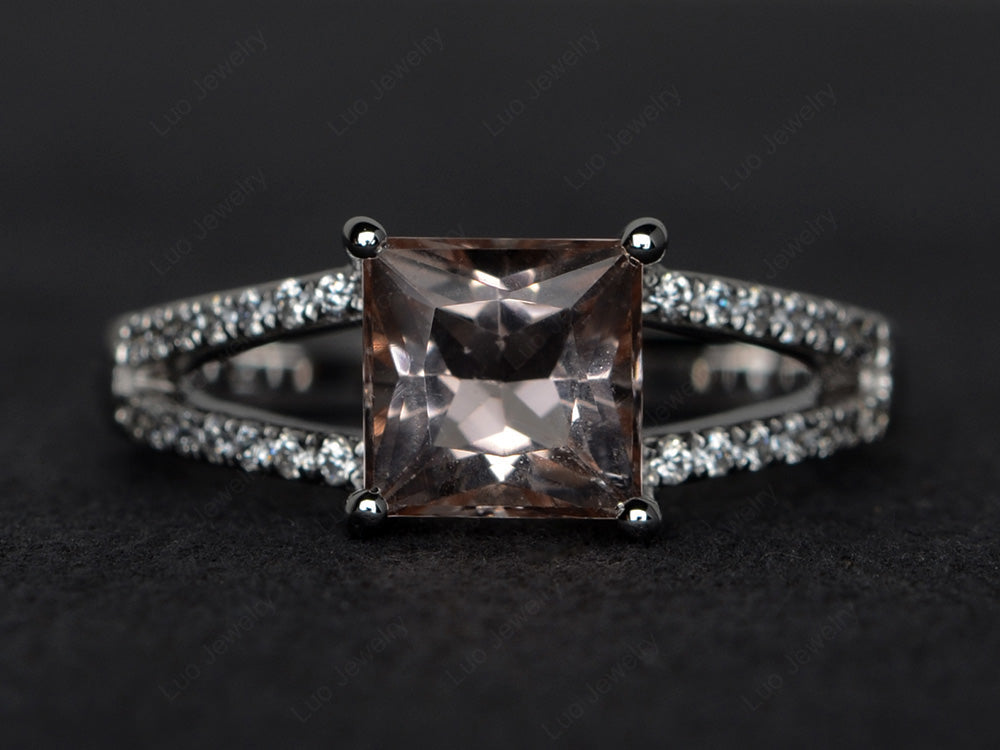 Princess Cut Morganite Split Shank Wedding Ring - LUO Jewelry