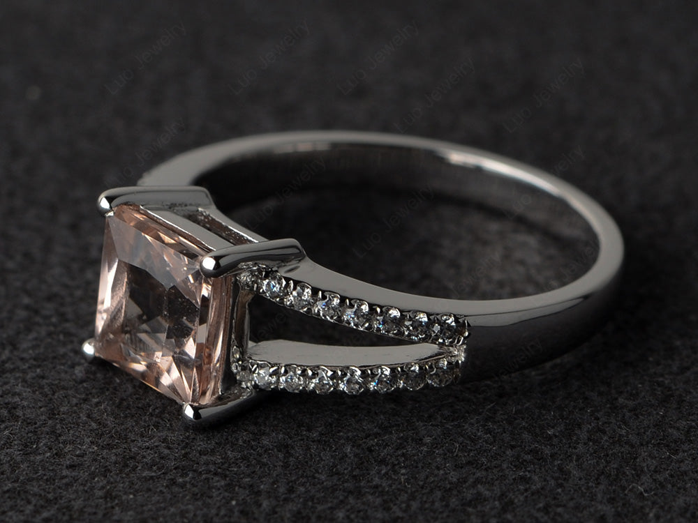 Princess Cut Morganite Split Shank Wedding Ring - LUO Jewelry