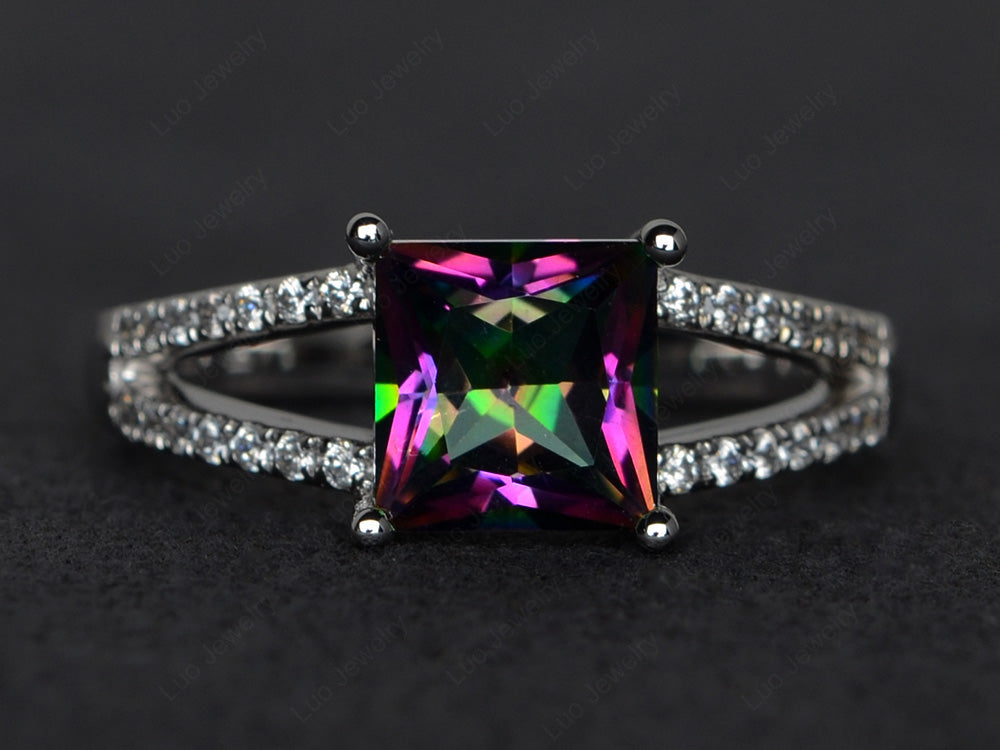 Princess Cut Mystic Topaz Split Shank Wedding Ring - LUO Jewelry